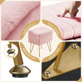 IULULU Vanity Stool, Faux Fur-Padded, 4-Legged Stool with Anti-Slip Feet, Ideal for Makeup or as a Footrest