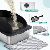 Atilioo Stainless Steel Cat Litter Box with Lid, Metal Litter Pan High Sided, Anti-Urine Leakage, Easy Clean, Never Absorbs Odors, Include Scoop & Mat, Black