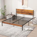 Atilioo Full Bed Frame with Headboard, Metal Mattress Foundation Headboard, No Box Spring Needed, Noise-Free, Brown