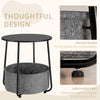 IULULU Small Round Side Table with Fabric Basket, Steel Frame
