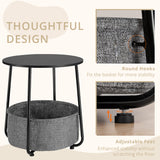 IULULU Small Round Side Table with Fabric Basket, Steel Frame
