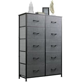 ACCVER 10-Drawer Fabric Dresser with Wood Top & Metal Frame, Closet and Chest for Bedroom, Clothes Storage Organizer, for Living Room, Apartment,Grey