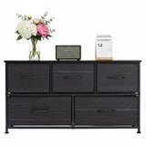 ACCVER Dresser for Bedroom 5 Storage drawer, Fabric Closet Chests Organizer Tower with Wooden Top Metal Frame for Living Room Hallway Entryway, Black Wood