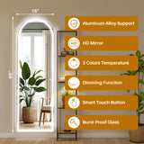 IULULU Full-Length Mirror with LEDs, Aluminum Frame, 3-Color Dimmable Light for Bedroom