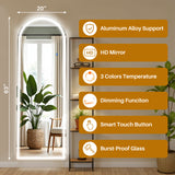 IULULU Full-Length Mirror with LEDs, Aluminum Frame, 3-Color Dimmable Light for Bedroom