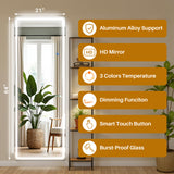 IULULU Full-Length Mirror with LEDs, Aluminum Frame, 3-Color Dimmable Light for Bedroom