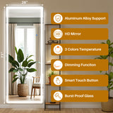 IULULU Full-Length Mirror with LEDs, Aluminum Frame, 3-Color Dimmable Light for Bedroom