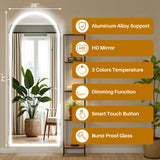 IULULU Full-Length Mirror with LEDs, Aluminum Frame, 3-Color Dimmable Light for Bedroom