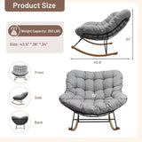 IULULU E-Coated Outdoor Rocking Chair, Weather-Resistant Modern Cozy Lounge Rocker with Cushion for Balcony, Porch, Patio & Garden - Gray