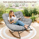 IULULU E-Coated Outdoor Rocking Chair, Weather-Resistant Modern Cozy Lounge Rocker with Cushion for Balcony, Porch, Patio & Garden - Gray