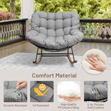 IULULU E-Coated Outdoor Rocking Chair, Weather-Resistant Modern Cozy Lounge Rocker with Cushion for Balcony, Porch, Patio & Garden - Gray