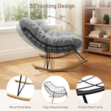 IULULU E-Coated Outdoor Rocking Chair, Weather-Resistant Modern Cozy Lounge Rocker with Cushion for Balcony, Porch, Patio & Garden - Gray