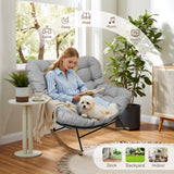 IULULU E-Coated Outdoor Rocking Chair, Weather-Resistant Modern Cozy Lounge Rocker with Cushion for Balcony, Porch, Patio & Garden - Gray