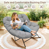 IULULU E-Coated Outdoor Rocking Chair, Weather-Resistant Modern Cozy Lounge Rocker with Cushion for Balcony, Porch, Patio & Garden - Gray