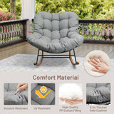 IULULU E-Coated Outdoor Rocking Chair, Weather-Resistant Modern Cozy Lounge Rocker with Cushion for Balcony, Porch, Patio & Garden - Gray