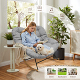 IULULU E-Coated Outdoor Rocking Chair, Weather-Resistant Modern Cozy Lounge Rocker with Cushion for Balcony, Porch, Patio & Garden - Gray