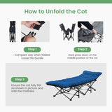 Atilioo Folding Camping Cot with 3.5'' Cushion, 74"x 28" Portable Camping Bed, Sleeping Cot, Guest Bed with Carry Bag, Blue