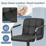 Atilioo Bar Stools Set of 2, Adjustable Counter Height Swivel Barstool Dinning Chair with Armrests & Back and Footrest Water-Resistant PU Leather for Bar Kitchen, Black
