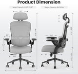 IULULU Office Chair Ergonomic Desk Chair, 300 LBS Home Mesh Office Desk Chairs with Wheels, 2D Headrest, Up&Down Lumbar Support, Swivel High Back Computer Chair with Flip-up Armrests