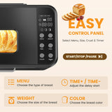 Atilioo Bread Maker Machine, Automatic 21‑in‑1 Multi‑Function, LCD Display Programmable Timer, Stainless Steel Compact, Up to 2 lbs Capacity, 3 Crust Colors, Black