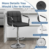 Atilioo Bar Stools Set of 2, Adjustable Counter Height Swivel Barstool Dinning Chair with Armrests & Back and Footrest Water-Resistant PU Leather for Bar Kitchen, Black