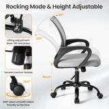 IULULU Office Desk Chair - Ergonomic Mid Back with Lumbar Support & Rocking Mode, Height Adjustable with Fixed Armrest, Storage Back for Computer, Gaming, Conference, Meeting Room, 360° Swivel