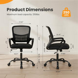 IULULU Home Office Managerial Executive Chair, Ergonomic Mesh Adjustable Swivel Mid-Back Computer Desk Chair with Comfortable Lumbar Support, Comfy Arms for Bedroom,Study