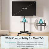 Atilioo Rolling TV Stand on Wheels, Mobile TV Cart for 23-60" Screen, Adjustable Tilt & Height, Easy to Use, Holds Up to 88lbs, Portable Floor Stand for Living Room Outdoor, Max VESA 400x400mm, Black