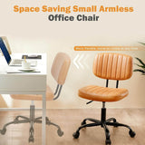 Atilioo Office Desk Chair, Armless Computer Chair with Wheels, PU Leather, Lumbar Support, 360° Rolling Swivel Task Chair for Home Office, Brown
