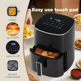 6 Quart Air Fryer, 12-in-1 Compact Airfryer with Preset Digital Display, Roast, Bake, Reheat, Dehydrate, Chicken, Nonstick & Dishwasher Safe Basket, Black