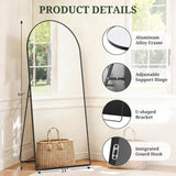 IULULU Mirror Full Length Full Body Floor Mirror with Stand, Shatterproof Glass, Aluminum Alloy Frame, Free Standing Wall Mounted or Leaning Arched Mirrors for Bedroom Living Room Entryway