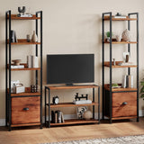 5 Tier Bookcase with Fabric Drawer, Multi-Functional Display Tall Bookshelf, Sturdy Storage Organizerfor Home Office, Brown