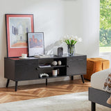 TV Stand for 55 60 inch TV, Modern Mid Century Entertainment Center with Storage, Media Console Table 2 Cabinet, Soft Hinge, Handle Door, Wooden Living Room, Office Furniture