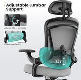 IULULU Office Chair Ergonomic Desk Chair, 300 LBS Home Mesh Office Desk Chairs with Wheels, 2D Headrest, Up&Down Lumbar Support, Swivel High Back Computer Chair with Flip-up Armrests