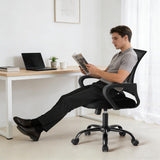 IULULU Office Desk Chair - Ergonomic Mid Back with Lumbar Support & Rocking Mode, Height Adjustable with Fixed Armrest, Storage Back for Computer, Gaming, Conference, Meeting Room, 360° Swivel