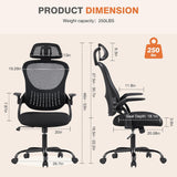 Atilioo Ergonomic Office Chair with Adjustable Headrest and Flip-Up Arms, Rolling Desk Chair for Adults with Lumbar Support, Black