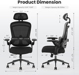 IULULU Office Chair Ergonomic Desk Chair, 300 LBS Home Mesh Office Desk Chairs with Wheels, 2D Headrest, Up&Down Lumbar Support, Swivel High Back Computer Chair with Flip-up Armrests