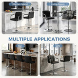Atilioo Bar Stools Set of 2, Adjustable Counter Height Swivel Barstool Dinning Chair with Armrests & Back and Footrest Water-Resistant PU Leather for Bar Kitchen, Black
