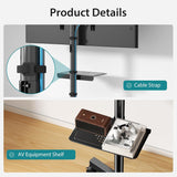 Atilioo Rolling TV Stand on Wheels, Mobile TV Cart for 23-60" Screen, Adjustable Tilt & Height, Easy to Use, Holds Up to 88lbs, Portable Floor Stand for Living Room Outdoor, Max VESA 400x400mm, Black