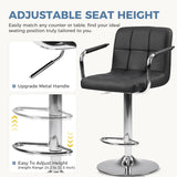 Atilioo Bar Stools Set of 2, Adjustable Counter Height Swivel Barstool Dinning Chair with Armrests & Back and Footrest Water-Resistant PU Leather for Bar Kitchen, Black
