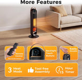 Atilioo 32" Electric Space Heater for Indoor Use, 1500W Portable Ceramic Tower Heater with Remote Control, 3 Heat Modes, 15H Time, Adjustable Thermostat, Child Lock, Overheat Protection, Black