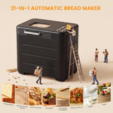 Atilioo Bread Maker Machine, Automatic 21‑in‑1 Multi‑Function, LCD Display Programmable Timer, Stainless Steel Compact, Up to 2 lbs Capacity, 3 Crust Colors, Black