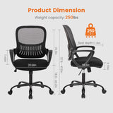 Atilioo Ergonomic Office Chair, Comfy Desk Chair with Adjustable Height & Lumbar Support, Mesh Swivel Rolling Computer Chair with Armrests for Adults