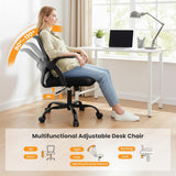 IULULU Home Office Managerial Executive Chair, Flip Up Armrest Ergonomic Mesh Adjustable Swivel Mid-Back Computer Desk Chair with Comfortable Lumbar Support, Comfy Arms for Bedroom,Study