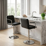 Atilioo Bar Stools Set of 2, Adjustable Counter Height Swivel Barstool Dinning Chair with Armrests & Back and Footrest Water-Resistant PU Leather for Bar Kitchen, Black