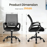 IULULU Office Desk Chair - Ergonomic Mid Back with Lumbar Support & Rocking Mode, Height Adjustable with Fixed Armrest, Storage Back for Computer, Gaming, Conference, Meeting Room, 360° Swivel