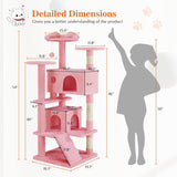 Atilioo 54 inch Cat Tree Tower with Sisal Scratching Post, Multi-Level Cat Condo with 3 Platforms, Pet-Friendly, Stable Base, Easy-Assembly, Pink