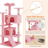 Atilioo 54 inch Cat Tree Tower with Sisal Scratching Post, Multi-Level Cat Condo with 3 Platforms, Pet-Friendly, Stable Base, Easy-Assembly, Pink