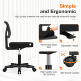 Atilioo Office Chair, Ergonomic Low-Back Mesh Computer Desk Chair with Lumbar Support, Armless Swivel Rolling Chair for Home Bedroom Study Office, Ideal for Students and Adults