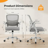 IULULU Home Office Managerial Executive Chair, Flip Up Armrest Ergonomic Mesh Adjustable Swivel Mid-Back Computer Desk Chair with Comfortable Lumbar Support, Comfy Arms for Bedroom,Study
